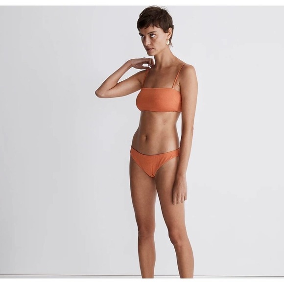 Madewell Second Wave Ribbed Spaghetti-Strap Bandeau Bikini Top - Picture 1 of 6